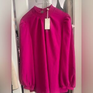 MELLODAY Pink Bishop Sleeve Blouse with Mandarin Collar